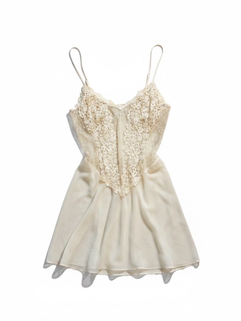Lace-Detail Cream Slip Dress